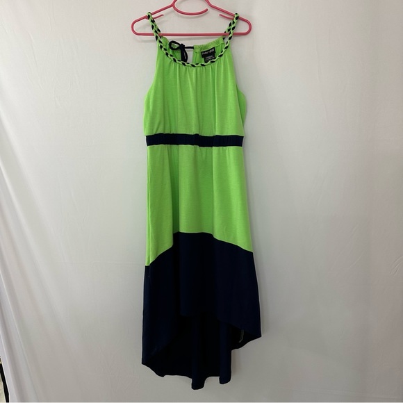 PAPER DOLL GIRL'S SUNDRESS SLEEVELESS HIGH-LOW COMFY GREEN NAVY Size 12 Girl - Picture 1 of 7